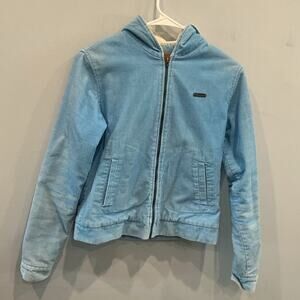 Vintage Oxido Womens Sherpa Lined Corduroy Zip Up Jacket Sz S Blue Y2K Gorpcore